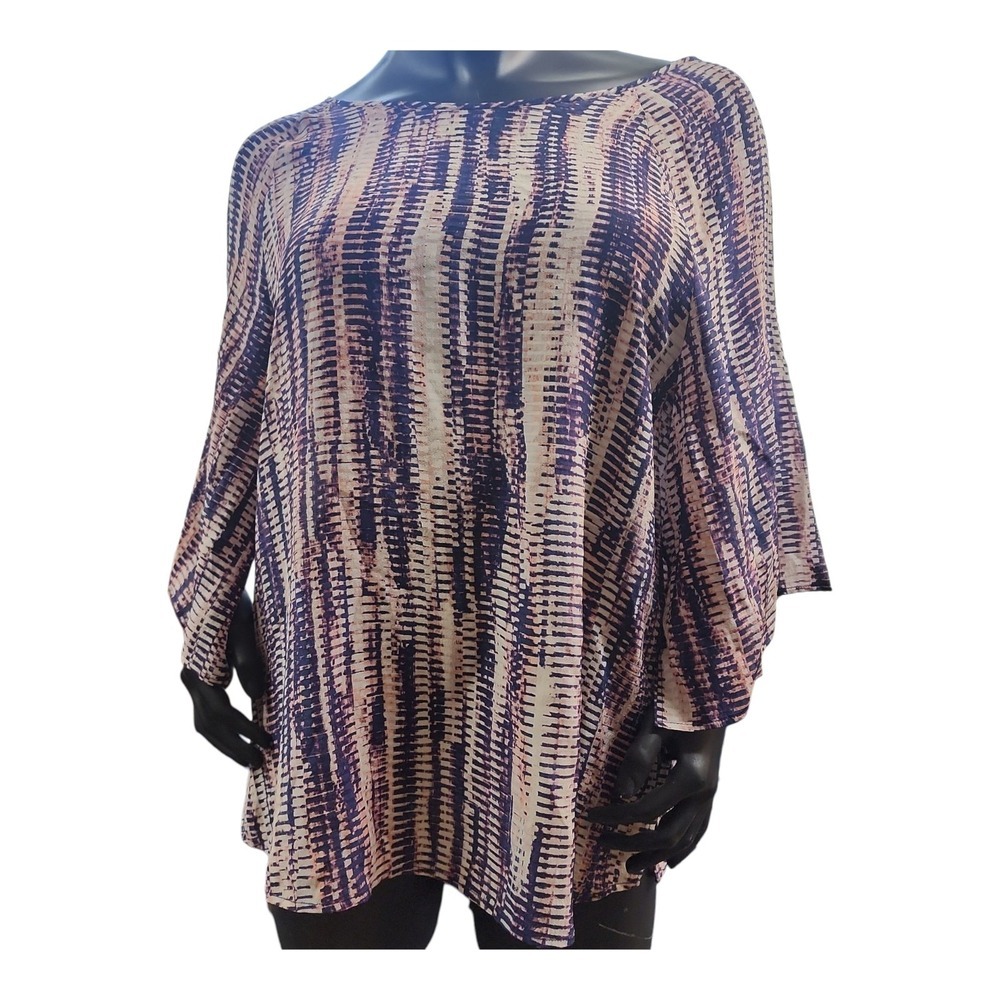 Nic + Zoe Blouse Boho Keyhole Blue Pink XL Womens Silk Blend Casual‎